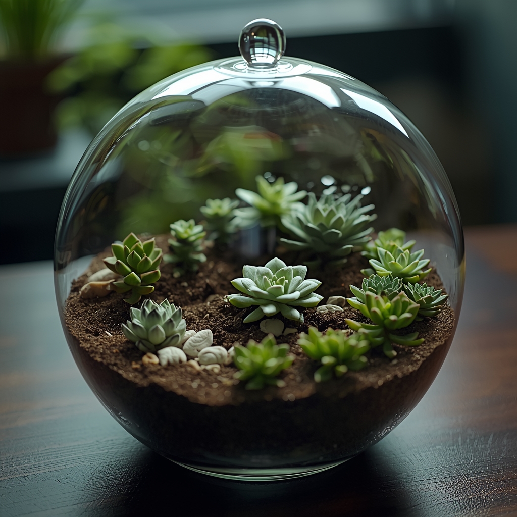 A cinematic shot of a terrarium containing miniature alpine plants, high resolution, soft lighting, 8k, photorealistic, no humans, no woman image, generate from Nano Banana2